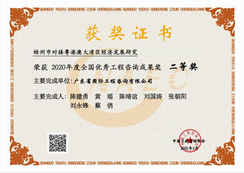 全國優(yōu)秀工程咨詢成果二等獎(jiǎng)-梧州市對(duì)接粵港澳大灣區(qū)經(jīng)濟(jì)發(fā)展研究